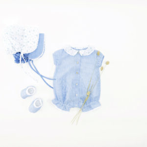 Striped romper with plumeti collar