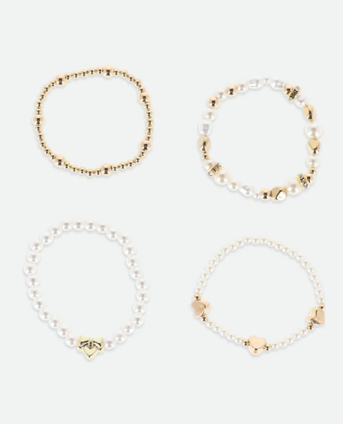 Heart and Pearl Bracelet Set Snowdrop/Gold